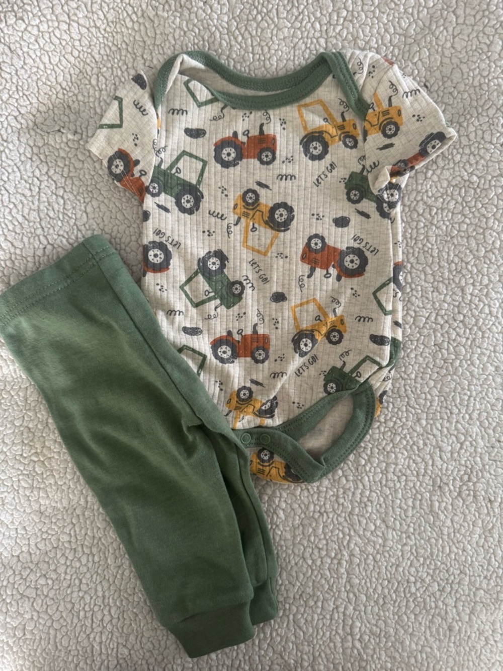 Baby Essentials Bodysuit with Sage Trim and Tractor Print